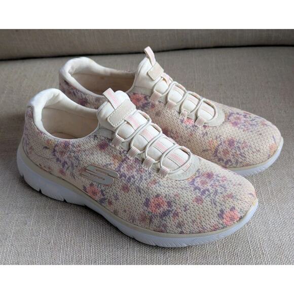 Skechers Shoes - Skechers Women's Summit Slip-Ins Memory Foam Wide Fit Size 7 White Pink Floral